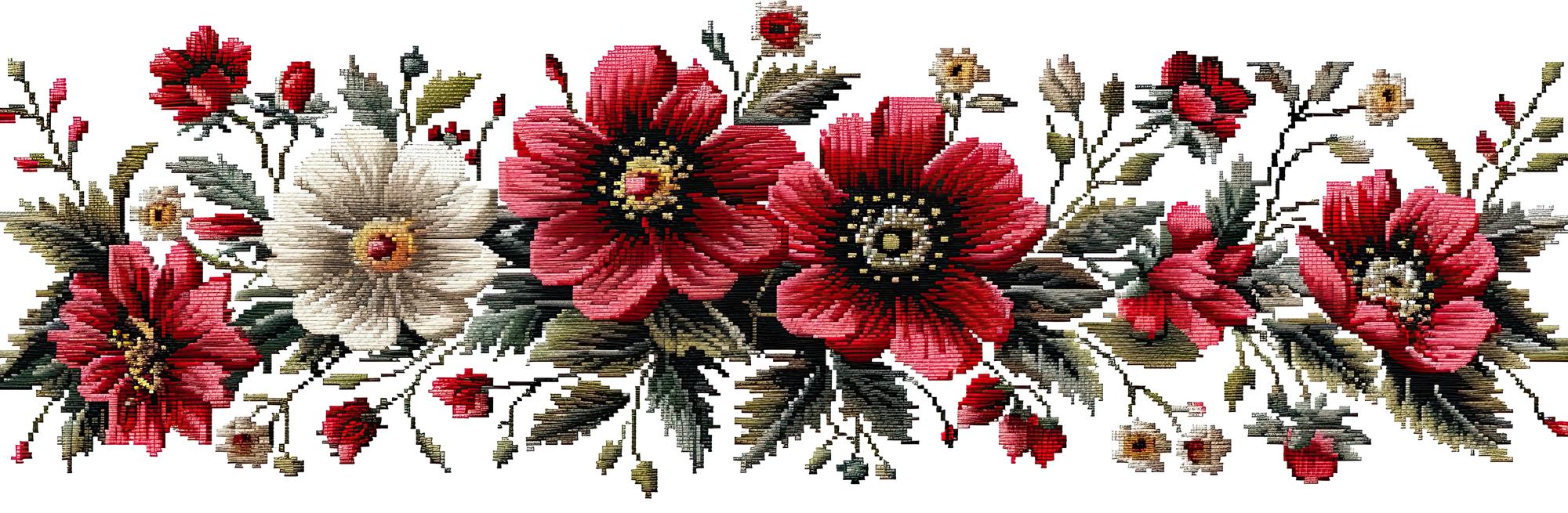 duży haftowany panel z motywem florystycznym